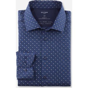 OLYMP 24/7 modern fit overhemd - twill - blauw met beige gestipt - Strijkvriendelijk - Boordmaat: 43