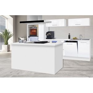 Eilandkeuken 310  cm - complete keuken met apparatuur Amanda  - Wit/Wit - soft close - keramische kookplaat - vaatwasser - afzuigkap - oven  - spoelbak