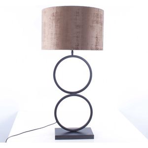 Zwarte tafellamp 2 ringen Capri | 1 lichts | bruin / brons / zwart | metaal / stof | Ø 40 cm | 82 cm hoog | modern / sfeervol / klassiek design