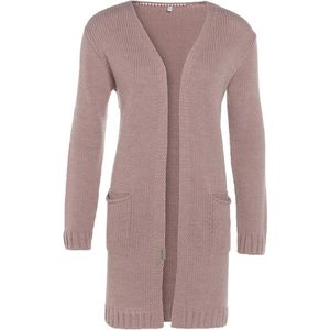 Knit Factory Ruby Gebreid Vest Oud Roze - Gebreide dames cardigan - Middellang vest reikend tot boven de knie - Roze damesvest gemaakt uit 10% wol, 5% Alpaca, 10% viscose en 75% acryl - 40/42 - Met steekzakken