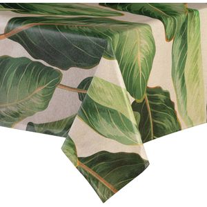 MixMamas Tafelkleed Gecoat - 140 x 250 cm - Green leaves linnenmix