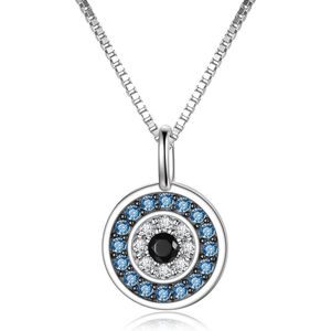 Blauwe Boze Oog Ketting met Zirconia en 925 Sterling Zilver – Ronde Blauwe Amulet Hanger voor Dames