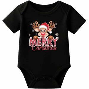 Romper Merry Christmas Rudolf - zwart - korte mouw