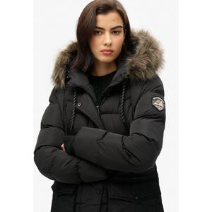 Superdry - W5011787A - Halflange Gewatteerde Jas - Zwart - Imitatiebont - Duurzaam