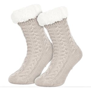 Warme wintersokken met teddy voering en anti slip kleur Off White
