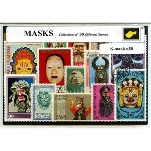 Maskers – Luxe postzegel pakket (A6 formaat) : collectie van 50 verschillende postzegels van maskers – kan als ansichtkaart in een A6 envelop - authentiek cadeau - kado - geschenk - kaart - klederdracht - feest - carnaval - gala - cultuur - oudheid
