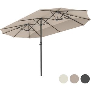 LifeGoods Dubbele Parasol - 270x460cm - tot 15 Personen - Waterdicht - met Hoes - Taupe