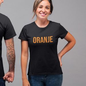 Zwart Koningsdag T-shirt - MAAT S - Dames Pasvorm - Tekst Oranje In Oranje