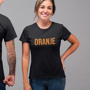 Zwart Koningsdag WK & EK T-shirt - MAAT S - Dames Pasvorm - Tekst Oranje In Oranje