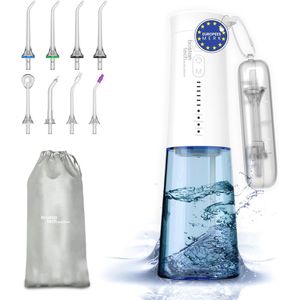 Draagbare Waterflosser - Verwijdert Plaque en Verzorgt Implantaten en Beugels met 8 Mondstukken en 6 Drukniveaus | Mondspoeler met 250 ml Capaciteit