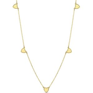 Juwelier Emo - 14 Karaat Gouden Ketting met 5x Hart Graveerplaatjes – Lengte 45 CM