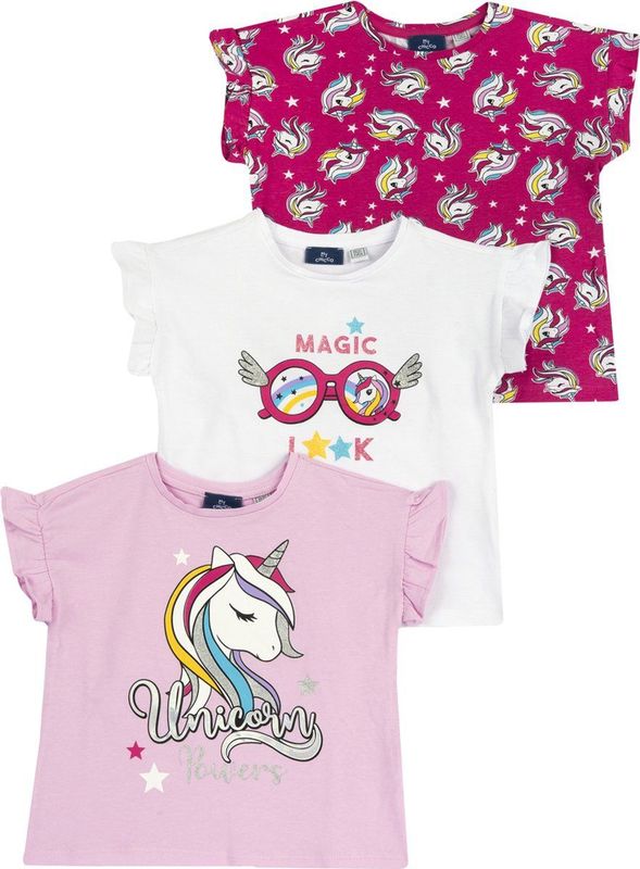 Chicco T-shirt met korte mouwen van katoen, T-shirts Meisjes, Roze, 12 maanden (pakket van 3)