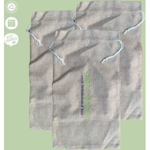 3-delige set herbruikbare linnen broodzakken - natuurlijke duurzame broodzakken - rechthoekige opbergzakken met koord - donker grijs - cadeau idee