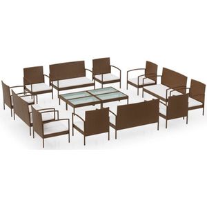 vidaXL - 16-delige - Loungeset - met - kussens - poly - rattan - bruin