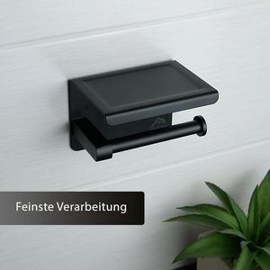 Toiletrolhouder zonder Boren zwart | Premium Houder voor Toiletpapier met Plankje | Roestvrijstalen WC Rolhouder Zelfklevend | Te plakken zonder gaten te boren toiletrolhoder