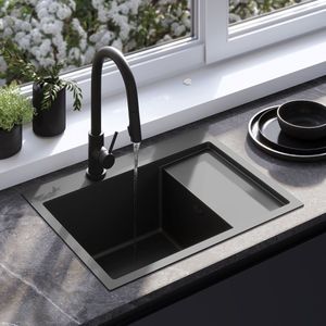 Rea Fin Keukenspoelbak Zwart 62X48X18,5Cm + Keukenmengkraan Fresh Zwart