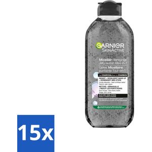15 x Garnier - SkinActive - Micellair Jelly-water - Alles-in-1 - Charcoal - 400 ml - Huid Reinigen - Make-up Verwijderen - Micellair Water - Houtskool - Salicylzuur