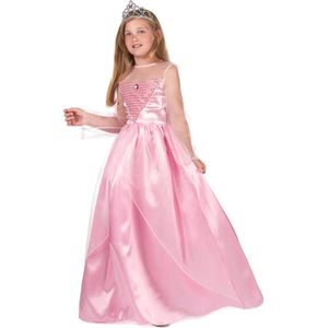 LUCIDA - Lange satijn roze prinsessen jurk voor meisjes - M 122/128 (7-9 jaar)