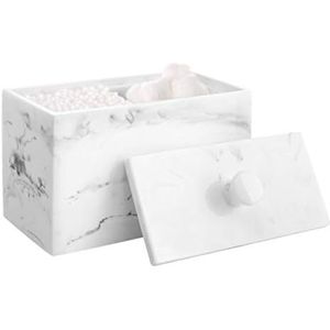 PromoHome Marmeren Wattenstaafjes Houder - 2 Opbergvakken met Deksel