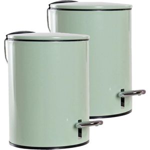 2x stuks metalen vuilnisbakken/pedaalemmers groen 3 liter 23 cm - Afvalemmers - Kleine prullenbakken