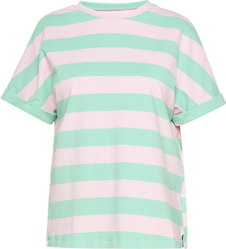 usha - BLUE LABEL - Shirt - Hemelsblauw / Pastelroze - Ronde Hals - Kwartmouw