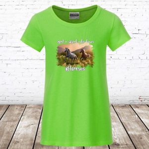 Paarden shirt kind just a girl lime -James & Nicholson-110/116-t-shirts meisjes