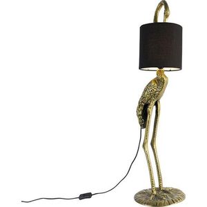 QAZQA animal-fl - Landelijke Vloerlamp | Staande Lamp met kap - 1 lichts - H 965 mm - Zwart Goud - Woonkamer | Slaapkamer | Keuken