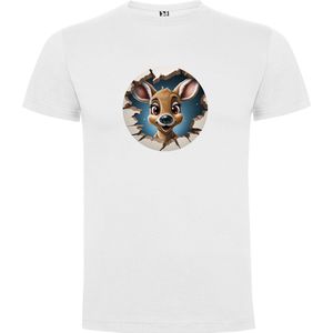 Wit unisex t-shirt met “ Kleurrijke “Kleurrijke Leuke Kerst Rendier in Sneeuwbal ““ Print Full merk Roly maat 116 5/6 jaar