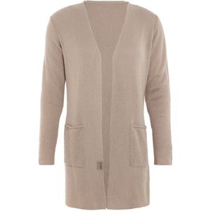 Knit Factory Ella Lang Gebreid Vest - Gebreide dames cardigan - Lang vest tot over de knie - Zwart damesvest gemaakt uit 30% wol en 70% acryl - Linnen - 36/38