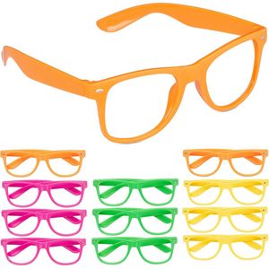 Relaxdays feestbril - set van 12 - neon bril - gekleurd - nerd bril - carnaval - gek
