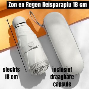 Allernieuwste.nl® Opvouwbare Reisparaplu Waterdicht en Anti-UV - Mini Parapluvoor Zak of Tas - Modische Kleuren - Incl Capsule - parapluie - Kleur Beige
