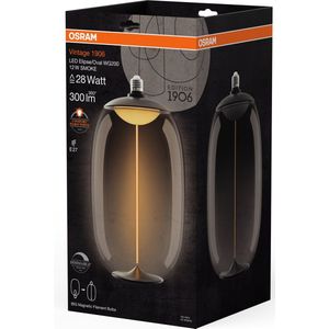 OSRAM Vintage 1906 Big Elipse Oval, dimbare LED-lamp van kunststof met gloeidraad in de vorm van een ellips, biedt 12 W voor 300 lm, E27 fitting, smoke design, 200 mm diameter, CRI 80, 1800 K.