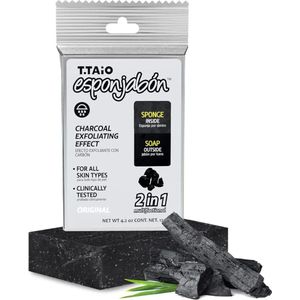 T.taio Esponjabon - zeep en spons in 1 - zeepbar - zeep - charcoal purifying effect - houtskool zuiverend - 120 gram