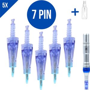 Dermapen naalden F7 - 7 pin naalden- Microneedling cartidges - Mesotherapie - Vervangende naaldkoppen - Opzetstuk dermapen - Anti-aging - Huidverzorging - Geschikt voor Dr.Pen A6/A1/E30/M5/M7/N2/MyM - 5 stuks + Sprayflesje 50 ml per bestelling