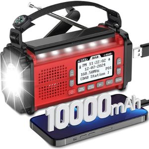Noodradio Noodradio - Solar Opwindbaar - 10000mAh - Solar powerbank - Zonneenergie - Survival Noodpakket - Zaklamp Oplaadbaar - AM/FM - Noodrantsoen - Donkergroen