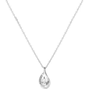 Lucardi Dames Zilveren ketting met hanger druppel zirkonia - Ketting - 925 Zilver - Zilverkleurig - 48 cm