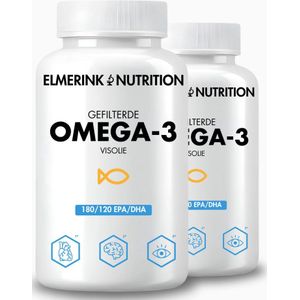 Gefilterde Omega 3 Visolie (dubbele pot) – Hoog Gedoseerd – Optimaal EPA/DHA Gehalte – Zonder Vulstoffen – Wetenschappelijk Onderbouwde Formule – Gezuiverde Vetzuren – Elmerink Nutrition