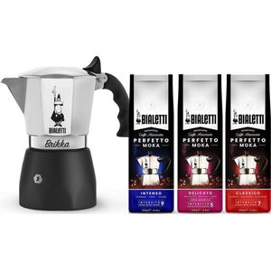 Bialetti New Brikka - 170ml - 4 kops + Bialetti Koffie Proefpakket - 3 x 250 gram