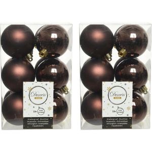 24x Donkerbruine kunststof kerstballen 6 cm - Mat/glans - Onbreekbare plastic kerstballen - Kerstboomversiering donkerbruin