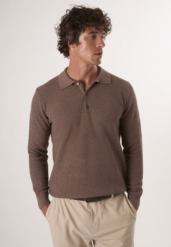 Felix Hardy - Trui - Bruin - Met Polokraag En Knopen - 100% Katoen Heren