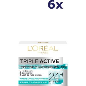 6x L'Oréal Triple Active Day Cream 24H Normale en Gemengde huid 50 ml