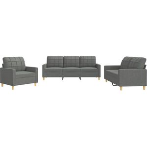 vidaXL Loungeset - 3-delig - Donkergrijs - Inclusief Kussens Loungeset - Donker Grijs - Lounge Meubilair - Buitenmeubelen - Tuinset