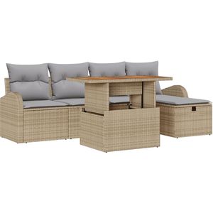vidaXL - 6 - Stukken - Tuin - Sofa - Set - Met - Kussens - Beige - Poly - Rattan