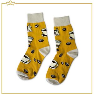 ATTREZZO® Grappige sokken - Koffie - Maat 36/41 - Geel