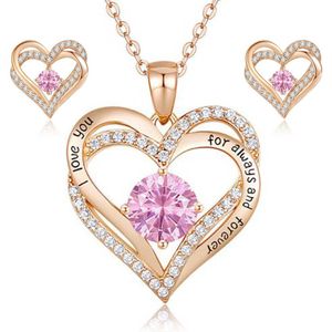 Roze Swarovski® hart ketting met oorbellen - 45 cm - Valentijnsdag - Moederdag Cadeau - Geschenkset Vrouwen - Cadeau voor Vrouw - Verjaardagscadeau - Cadeau - Geschenk voor haar - Kerst Cadeau - Juwelia