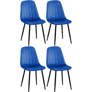 CLP Baxter Set van 4 eetkamerstoelen - Metalen frame - Zonder armleuning - Velvet - Fluweel - blauw