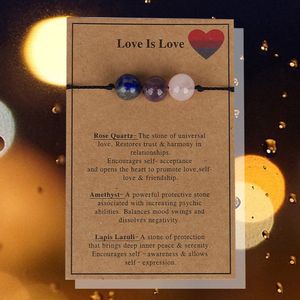 Bixorp ""Love is Love"" Armbandje - Edelstenen Cadeau Armband op kaartje - Rozenkwarts, Amethist & Lapis Lazuli