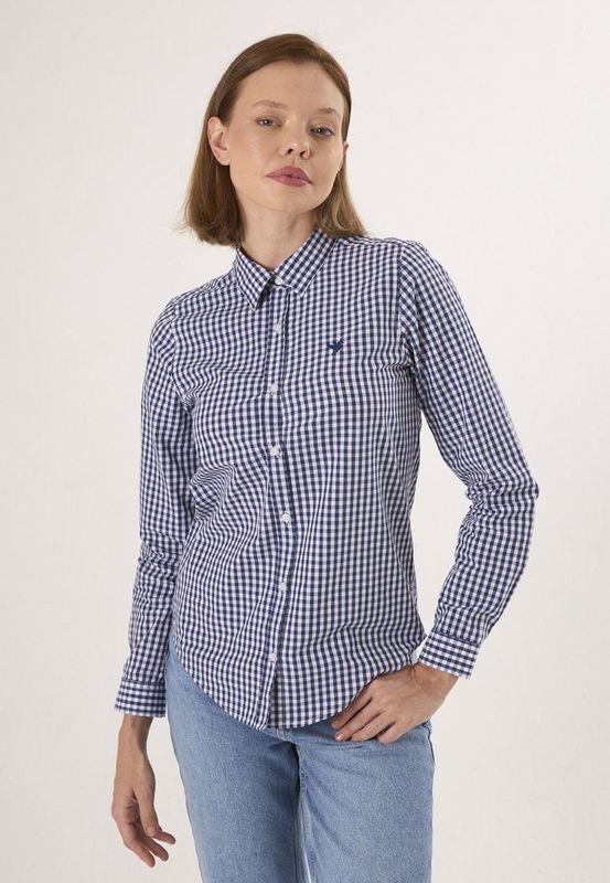 Felix Hardy - Geruit Overhemd - Navy - 100% Katoen Dames