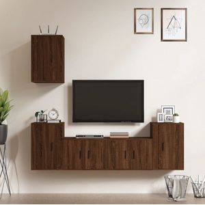 The Living Store Televisiekastenset Trendy Bruineiken - 2x 57x34.5x40cm - 3x 40x34.5x60cm