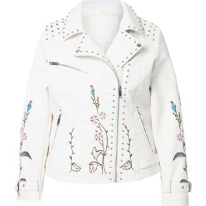 MIAMODA - Dames - Bikerjas leren look borduursels en sierstuds - Off-white - Maat 56